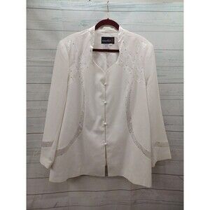 Studio B Womens Blazer Jacket Plus Sz 26W White Ivory Beaded